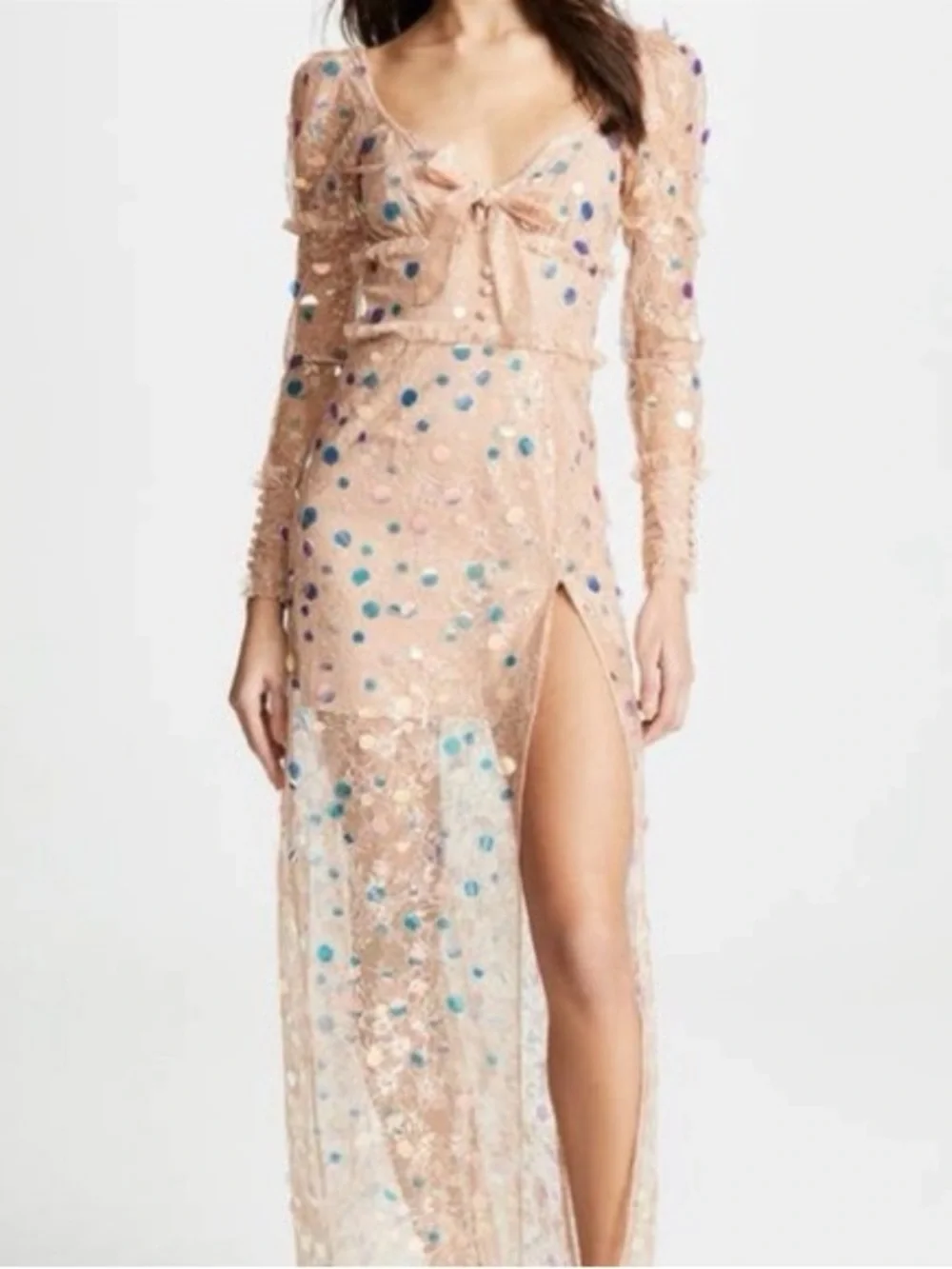 NWT For Love & Lemons Ace Sequin Lace Maxi Dress | Large - Picture 5 of 13